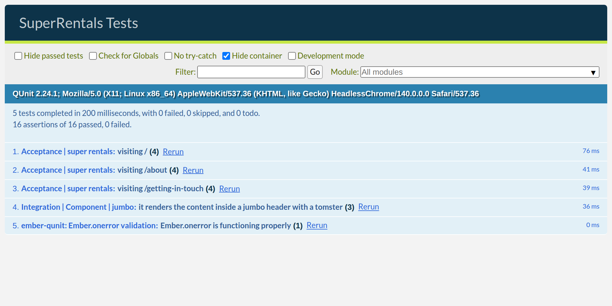 Tests still passing with our component test