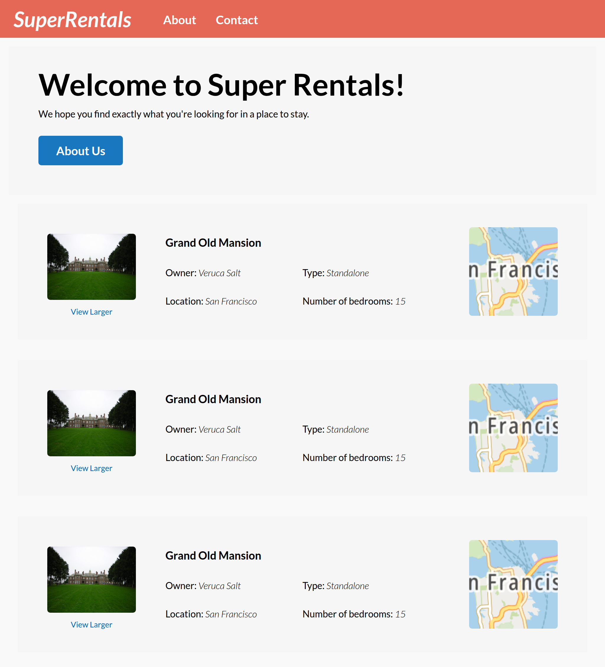 The Super Rentals app by the end of the chapter