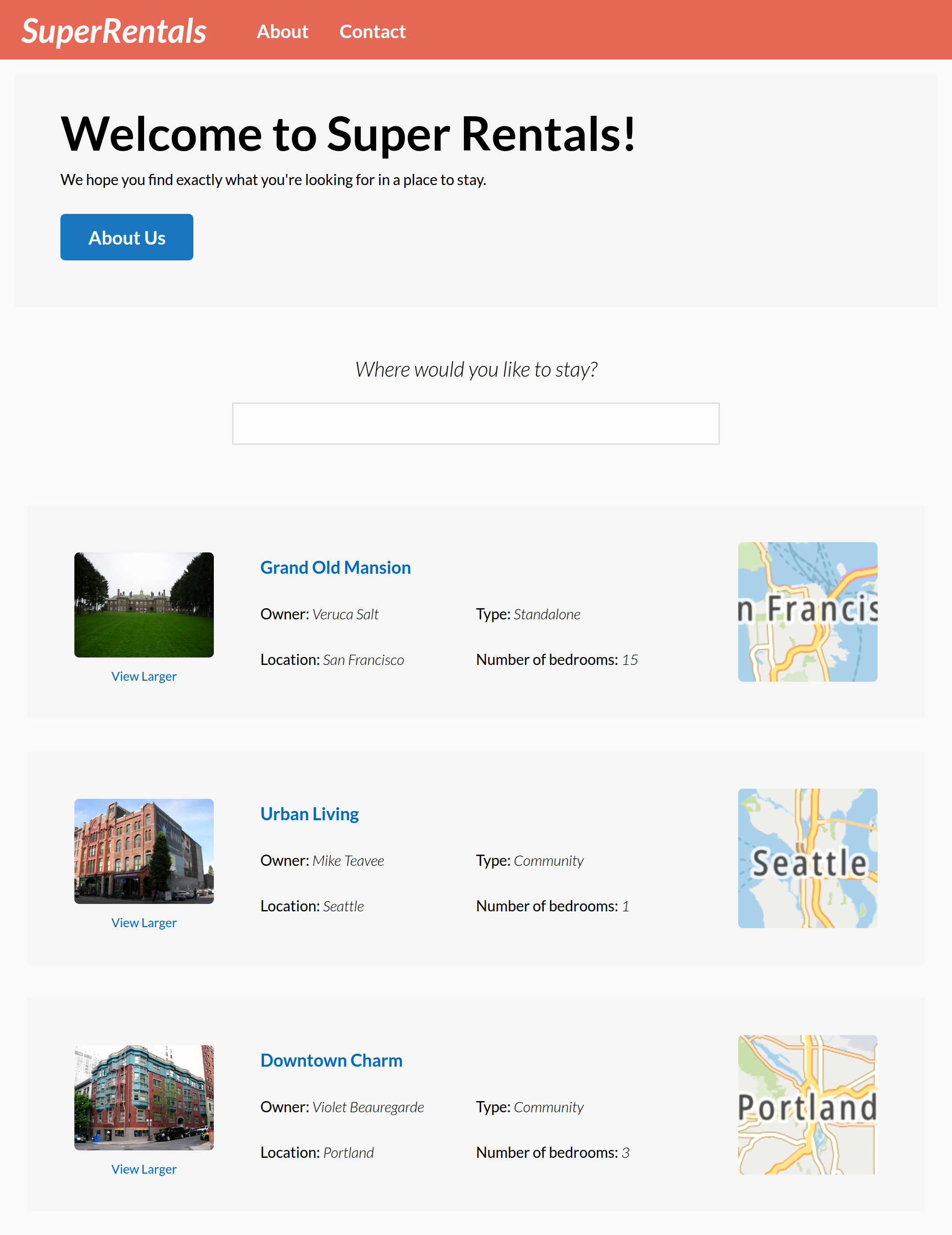 The finished Super Rentals app